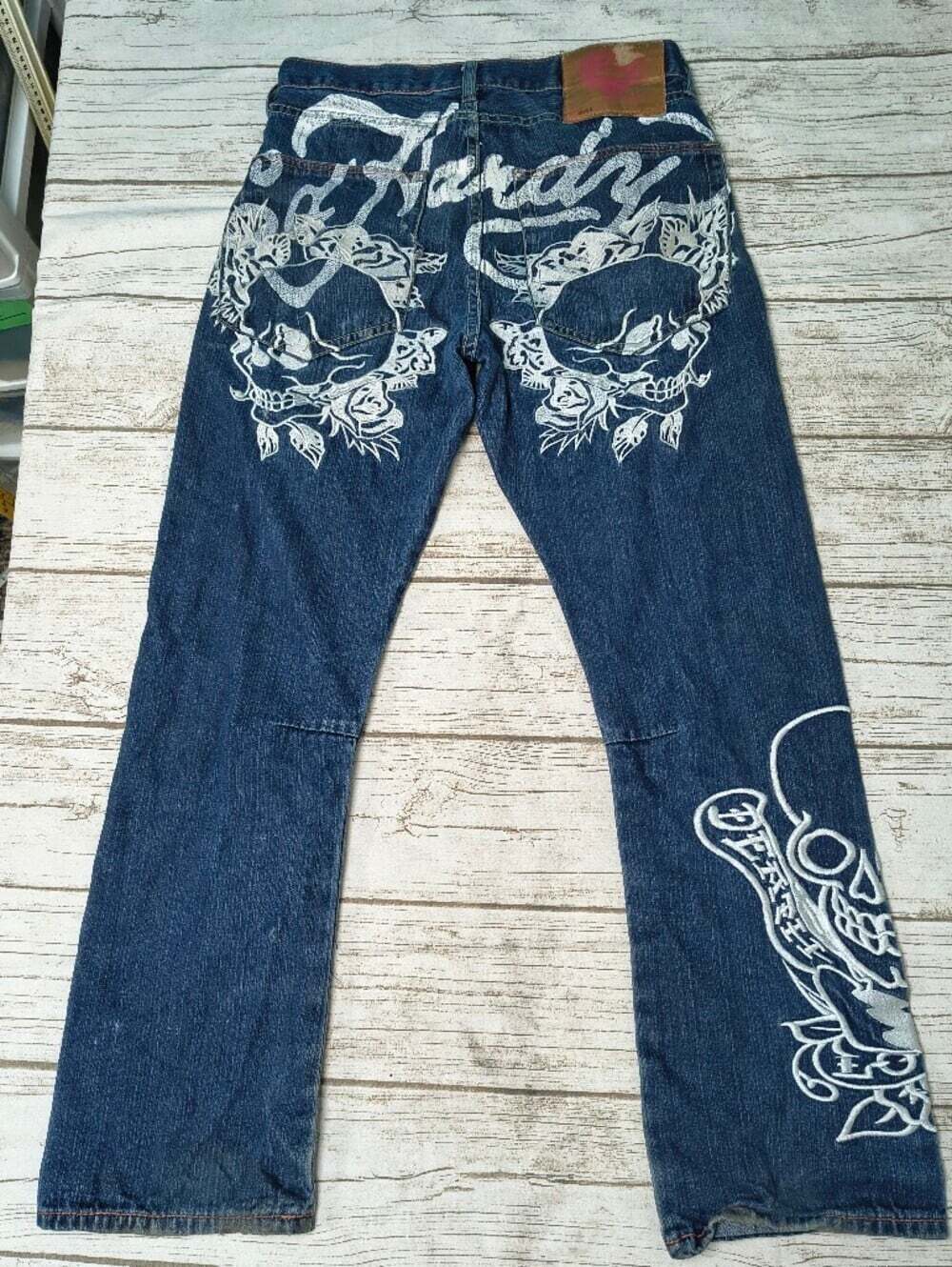 Ed Hardy Y2K 2008 Embroidered Jeans Distressed Size Men 32x32